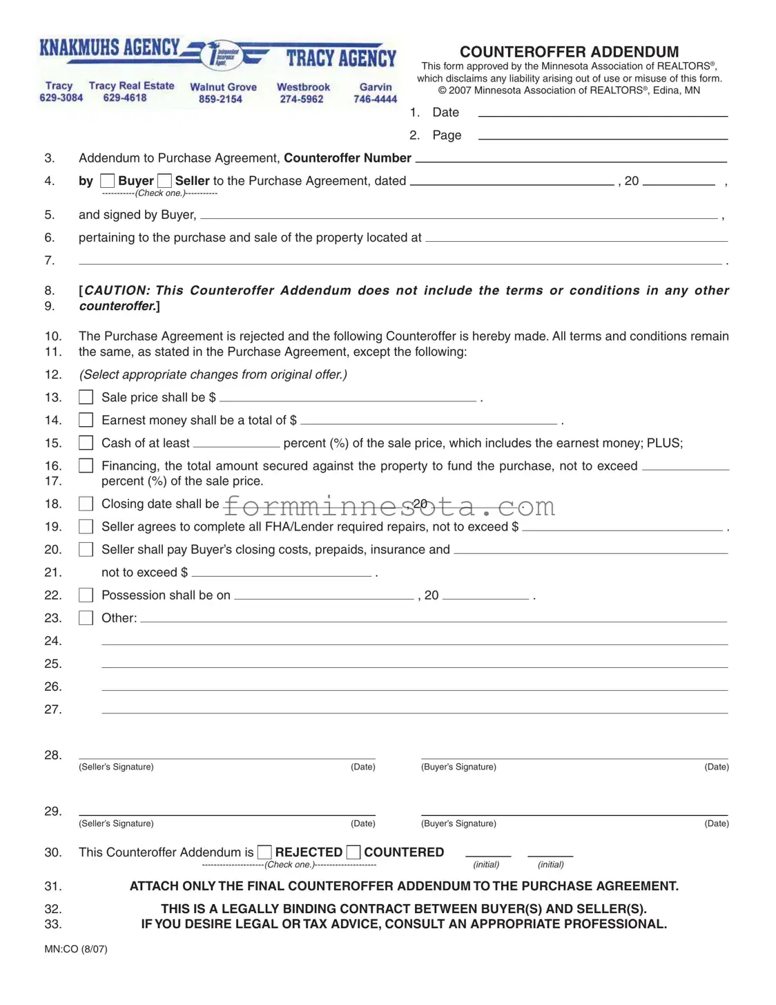 Counter Offer Addendum Minnesota Template