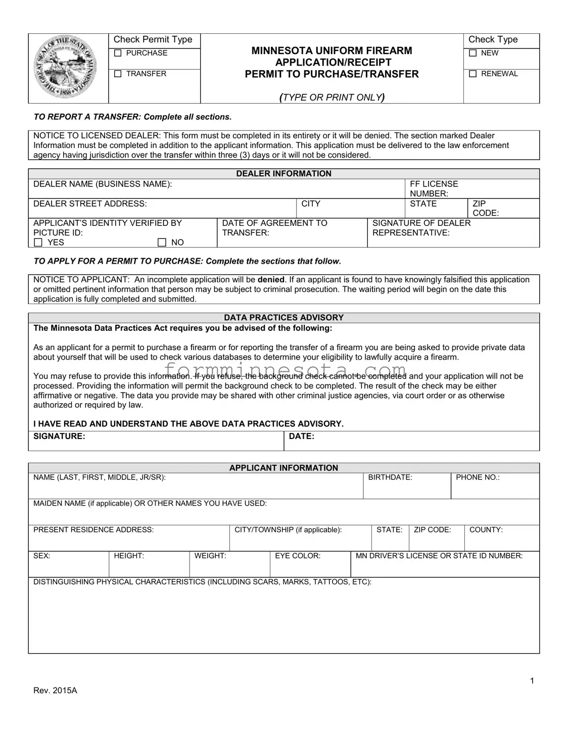 Minnesota Application Permit Template