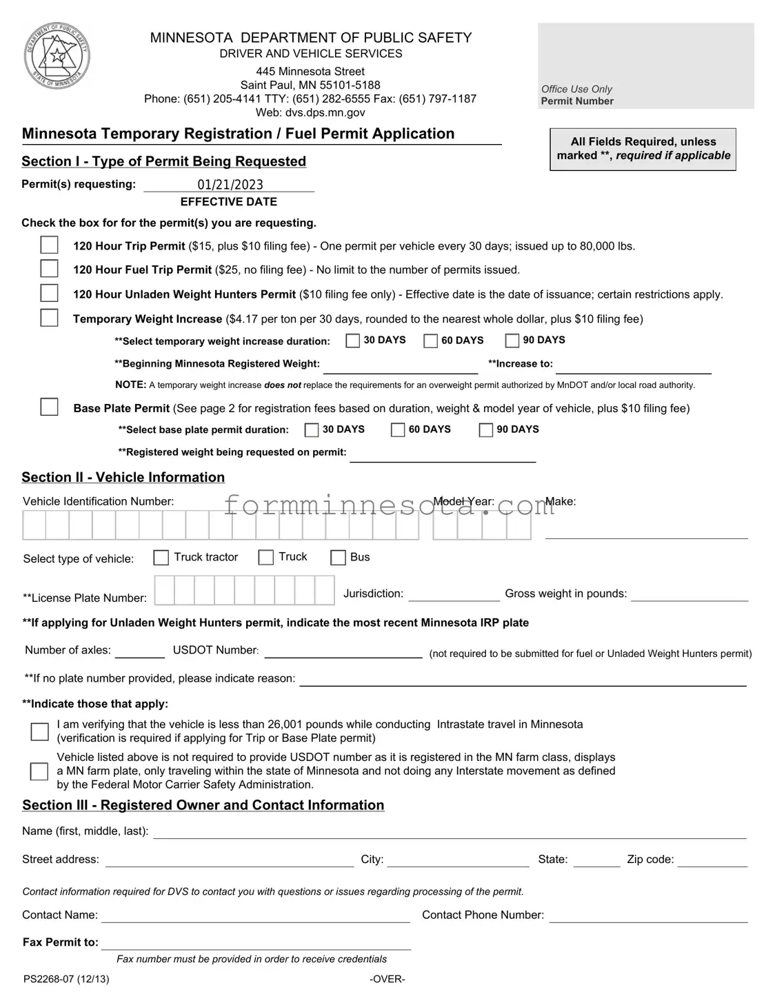 Minnesota Fuel Permit Application Template