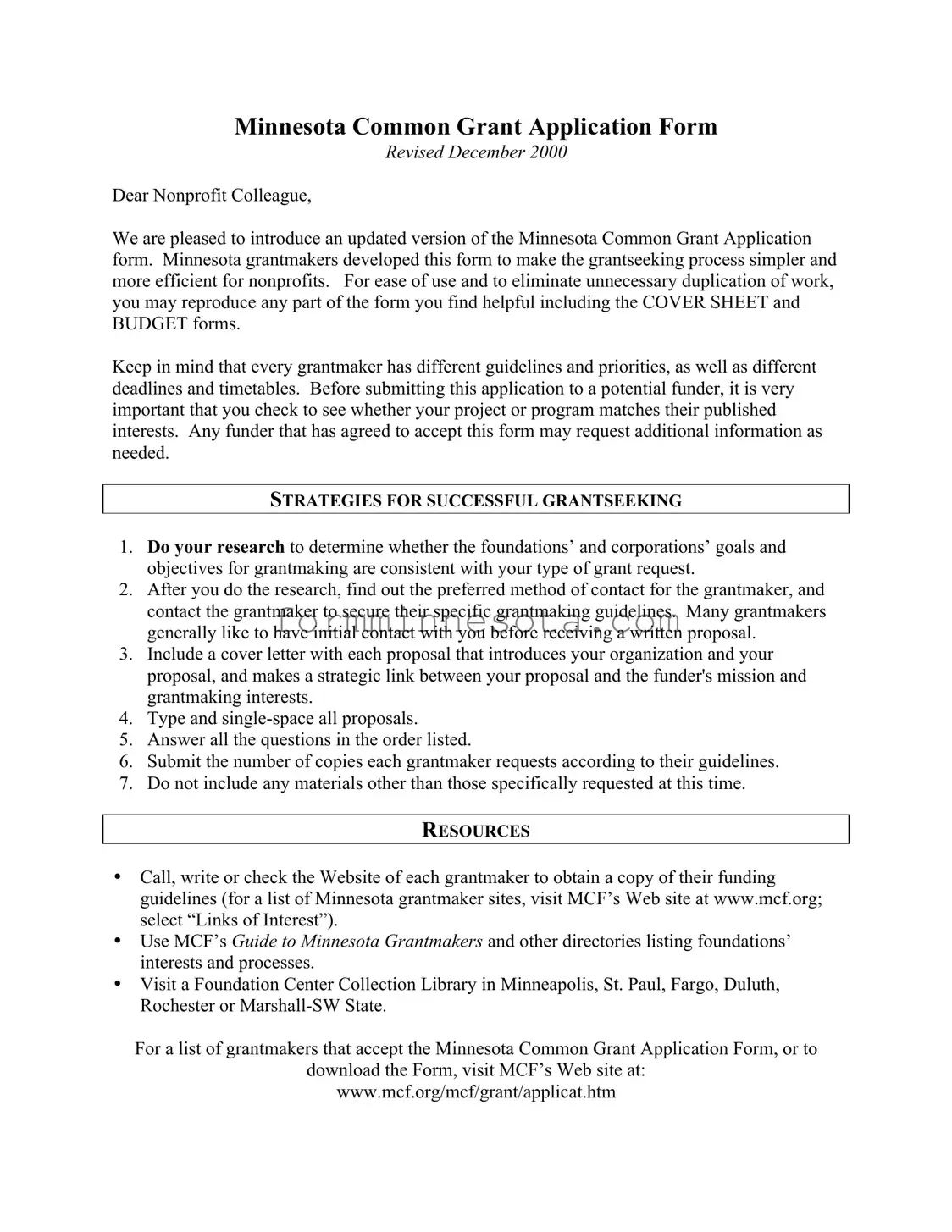 Minnesota Grant Application Template