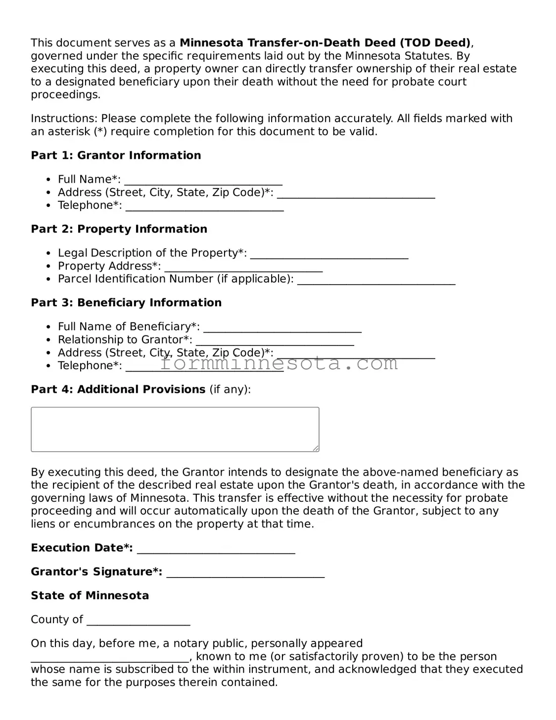 Free Transfer-on-Death Deed Form for the State of Minnesota