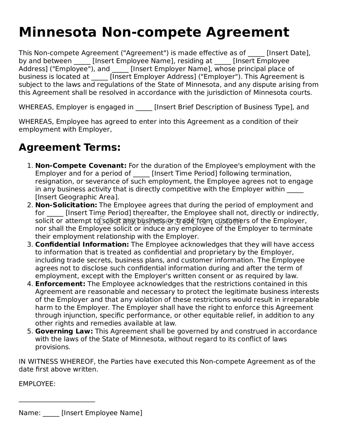 Free Non-compete Agreement Form for the State of Minnesota