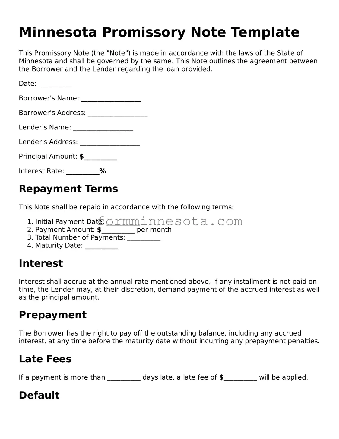 Free Promissory Note Form for the State of Minnesota