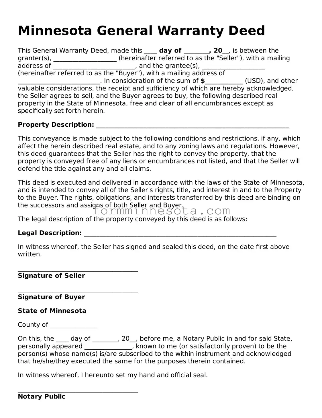 Free Deed Form for the State of Minnesota