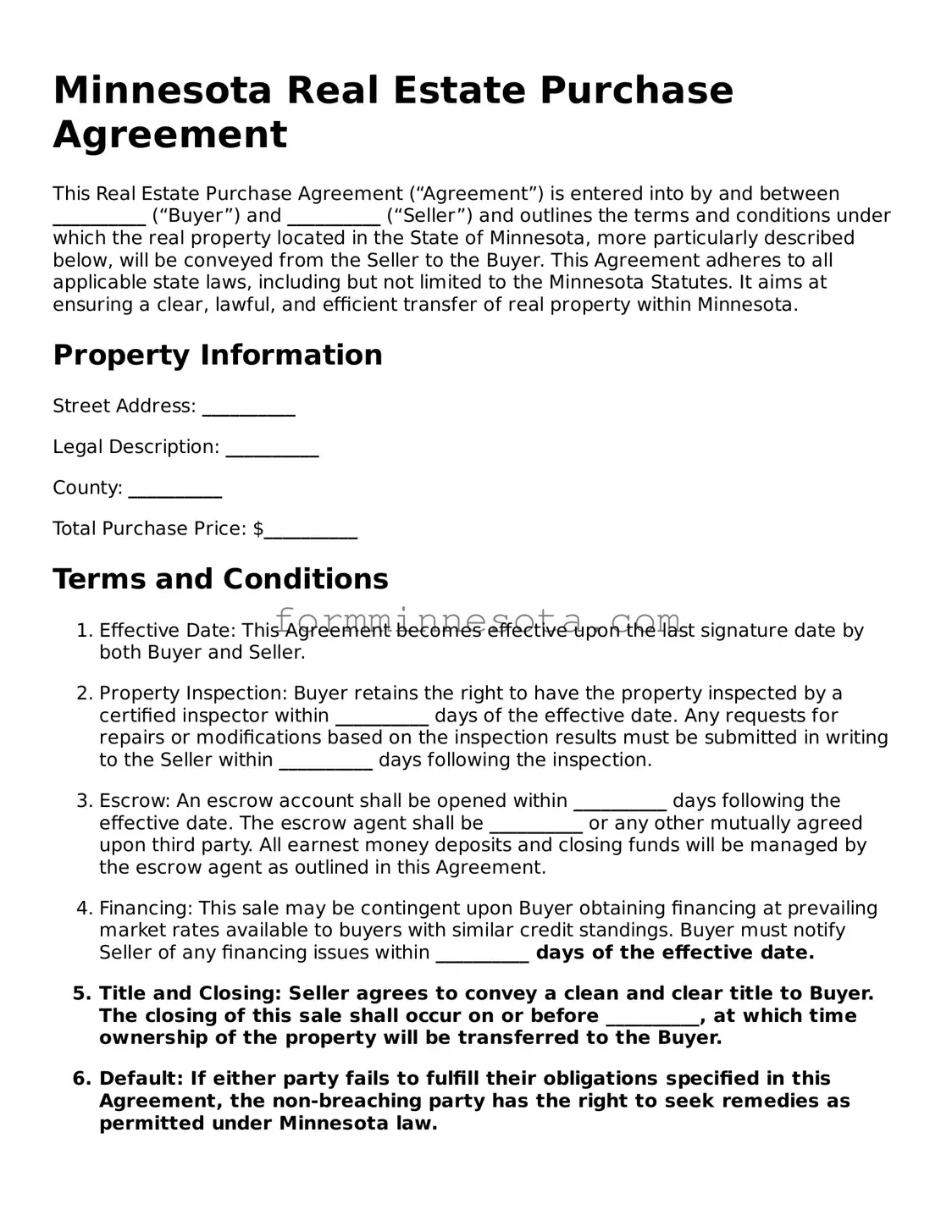 Free Real Estate Purchase Agreement Form for the State of Minnesota
