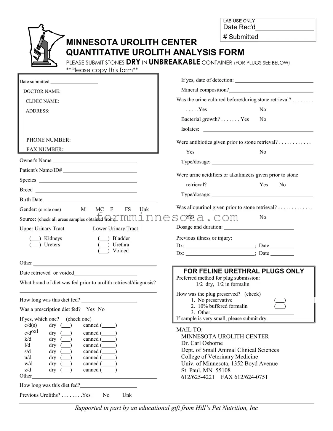 Minnesota Urolith Center Template