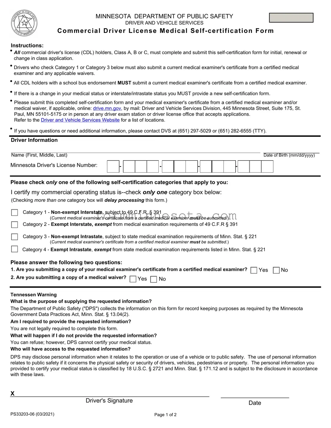 Mn Self Certification Template