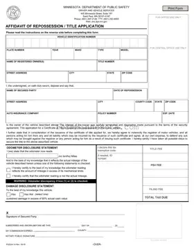 Affidavit Of Repossession Minnesota Template