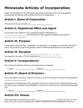 Free Articles of Incorporation Form for the State of Minnesota