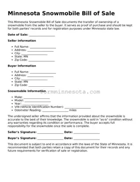 Free Snowmobile Bill of Sale Form for the State of Minnesota