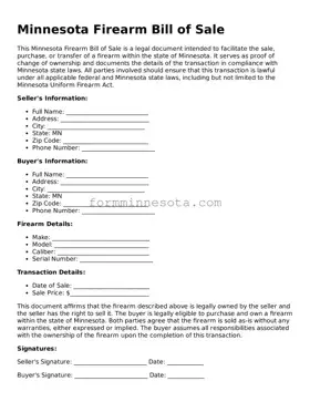 Free Firearm Bill of Sale Form for the State of Minnesota
