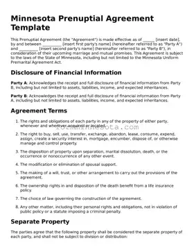 Free Prenuptial Agreement Form for the State of Minnesota