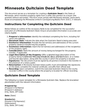 Free Quitclaim Deed Form for the State of Minnesota