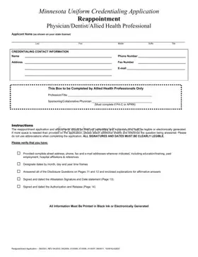 Minnesota Uniform Credentialing Application Template